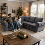 Five Seater Olymia Corner plush velvet Grey - Image 4