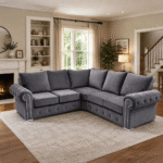 Five Seater Olymia Corner plush velvet Grey - Image 3