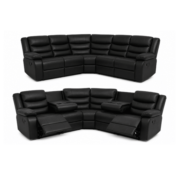 Roma Black Leather 5 Seater Corner Recliner Sofa – Luxury Corner Suite UK