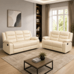 Roma Recliner Sofa Cream Leather 3 & 2 - Image 3