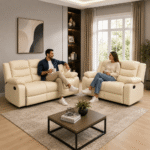 Roma Recliner Sofa Cream Leather 3 & 2 - Image 4
