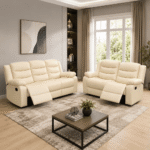 Roma Recliner Sofa Cream Leather 3 & 2 - Image 2