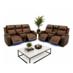Electric Brown Leather Recliner Sofa 3+2 with Bluetooth Speaker, Cup Holders & LED Lights - Image 3