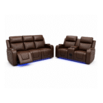 Electric Brown Leather Recliner Sofa 3+2 with Bluetooth Speaker, Cup Holders & LED Lights